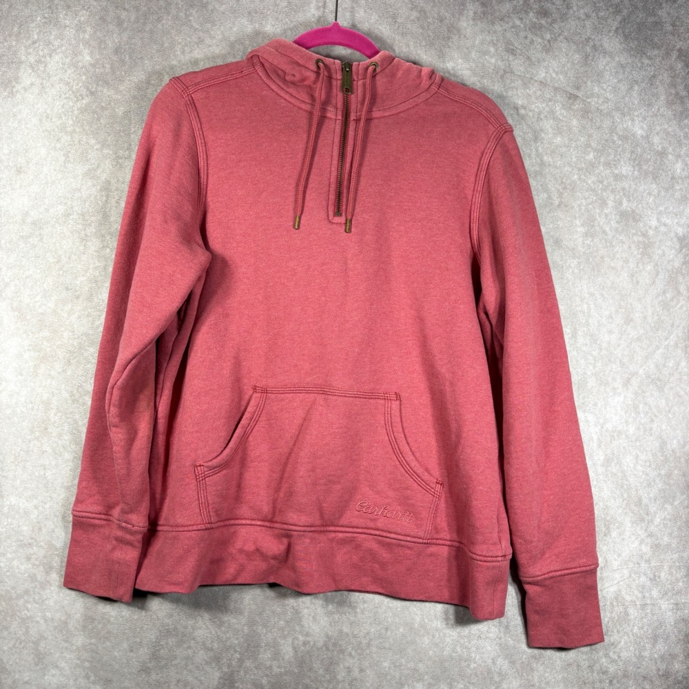 Carhartt Hoodie Sweatshirt Womens Size Large Pink Clarksburg Quarter Zip Fleece